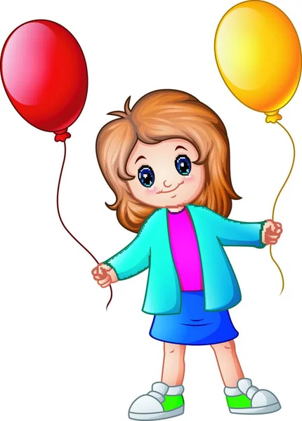 Ilustración Vectorial Niña Sosteniendo Globos — Vector de stock