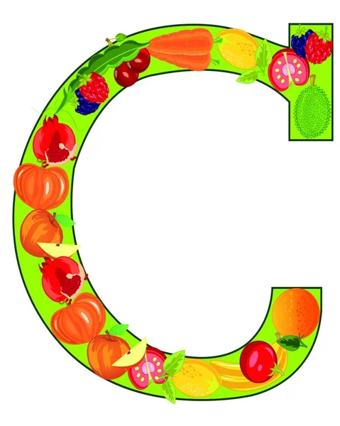Vektor Illustration Alfabetet Bokstav Med Frukt Och Grönsaker Isolerade Vit — Stock vektor