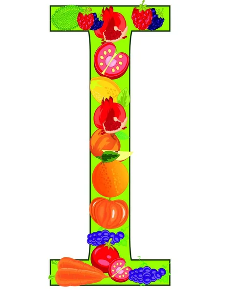 Vektorillustration Des Alphabets Buchstabe Mit Obst Und Gemüse Isoliert Auf — Stockvektor