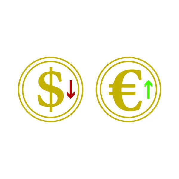 Caída Del Dólar Crecimiento Encima Euro Monedas Icono Diseño Color — Vector de stock