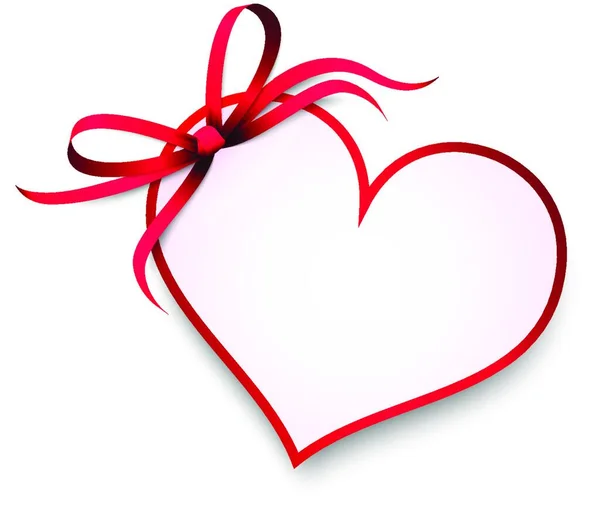 Eps 10ベクトルイラストの赤いリボン弓とギフトバンドハートペンダントの形をしたバレンタインの愛の挨拶白の背景に隔離 — ストックベクタ