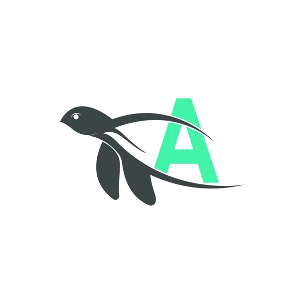 Icône Tortue Mer Avec Lettre Modèle Illustration Conception Logo — Image vectorielle