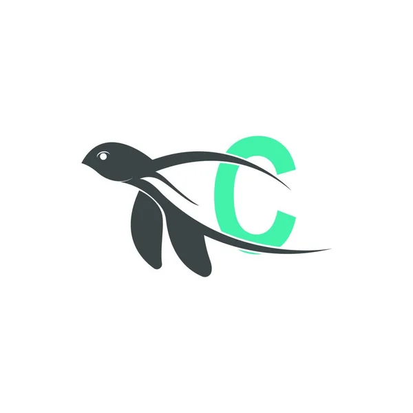 Havssköldpadda Ikon Med Bokstaven Logo Design Illustration Mall — Stock vektor