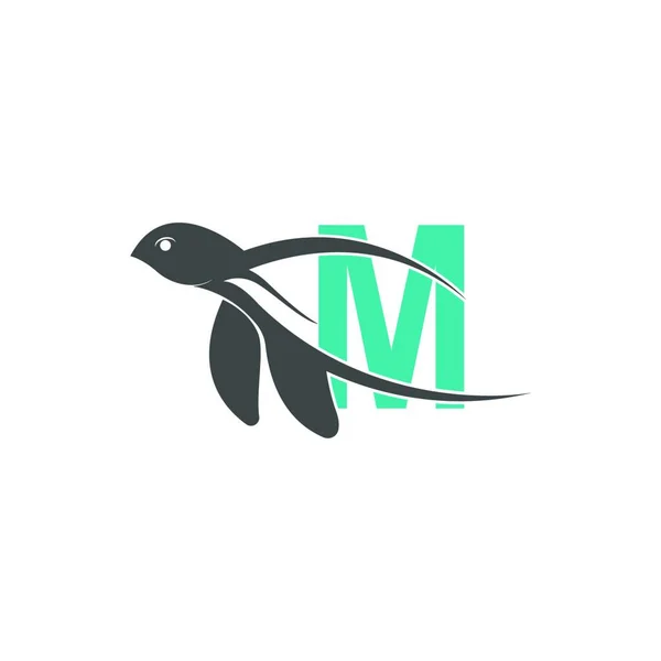 Harfli Deniz Kaplumbağası Simgesi Logo Tasarım Resimleme Şablonu — Stok Vektör