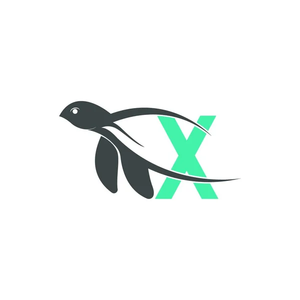 Havssköldpadda Ikon Med Bokstaven Logotyp Design Illustration Mall — Stock vektor