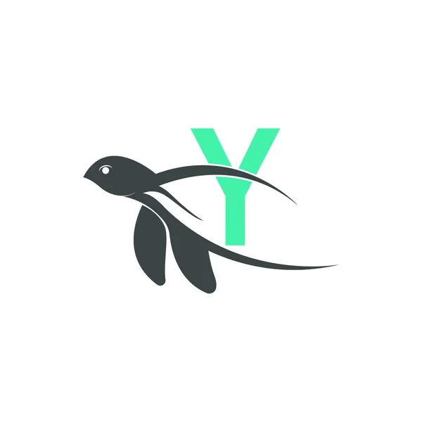 文字とウミガメのアイコンYロゴデザインイラストテンプレート — ストックベクタ