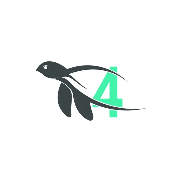 4番目のロゴデザインイラストテンプレートとウミガメのアイコン — ストックベクタ