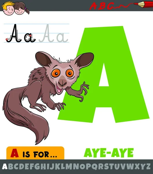 Educatieve Cartoon Illustratie Van Letter Uit Het Alfabet Met Aye — Stockvector