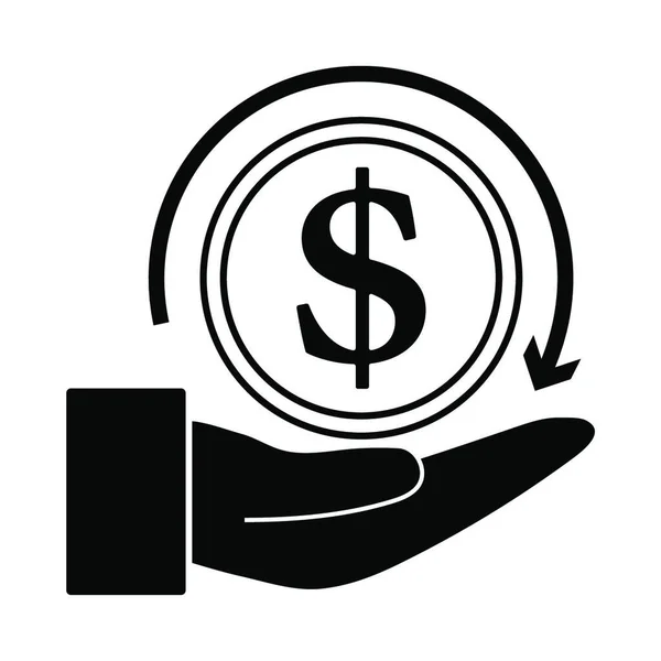 Cash Back Coin Hand Icon Black Stencil Design Vektorová Ilustrace — Stockový vektor