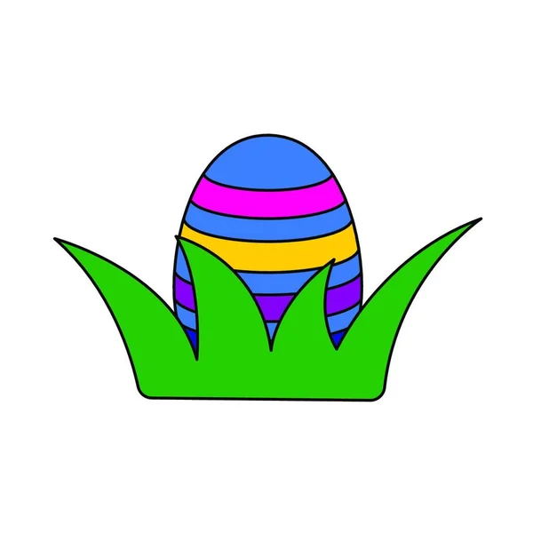 Oeuf Pâques Avec Des Feuilles Vertes Dessin Vectoriel Illustration Ruban — Image vectorielle