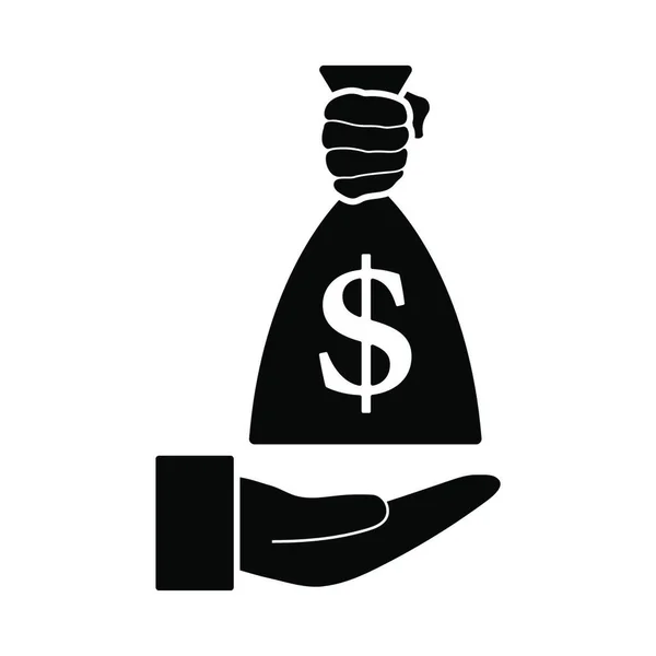 Mano Sosteniendo Icono Bolsa Dinero Diseño Plantilla Negro Ilustración Vectorial — Archivo Imágenes Vectoriales