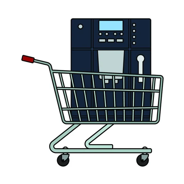 赤と青の背景を持つショッピングカート — ストックベクタ