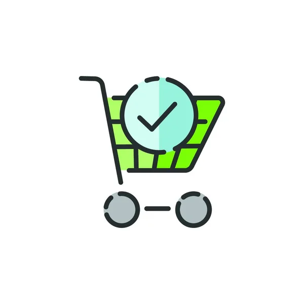 Shopping Cart Check Mark Filled Color Icon Isolated Commerce Vector — Stock Vector