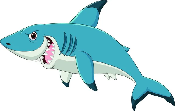 Ilustração Tubarão Bonito Dos Desenhos Animados — Vetor de Stock