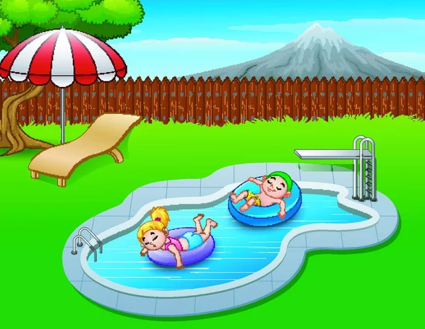 Vector Illustration Kids Floating Inflatable Ring Pool — Stock Vector