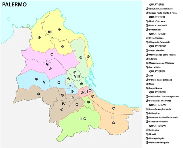 Mapa Vectorial Administrativo Político Capital Siciliana Palermo Italia — Archivo Imágenes Vectoriales