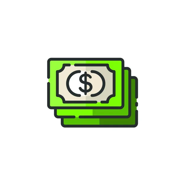 Banknoty Dolarowe Pieniądze Wypełniona Kolorowa Ikona Ilustracja Izolowanego Wektora Handlu — Wektor stockowy