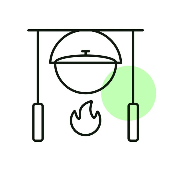 Camping Potten Över Brasa Vektor Ikon Vandringstecken Diagram Symbol För — Stock vektor