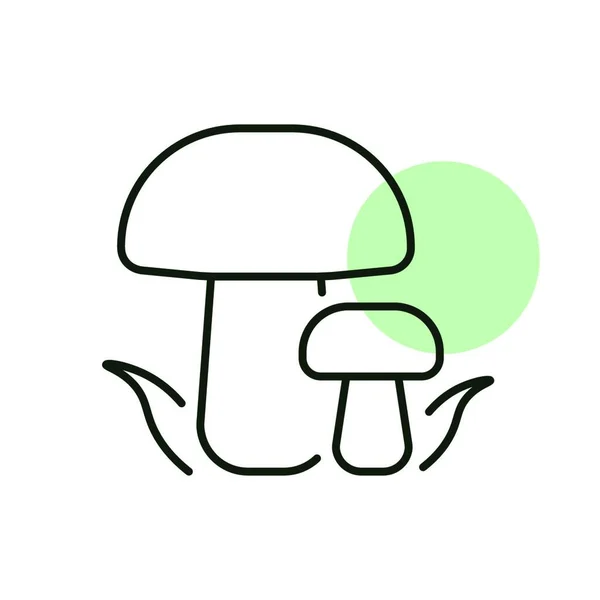 Skogssvamp Med Grön Gräsvektor Ikon Camping Och Vandringstecken Diagram Symbol — Stock vektor
