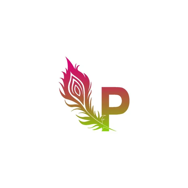 羽のロゴのアイコンデザインベクトルイラスト付きレターP — ストックベクタ