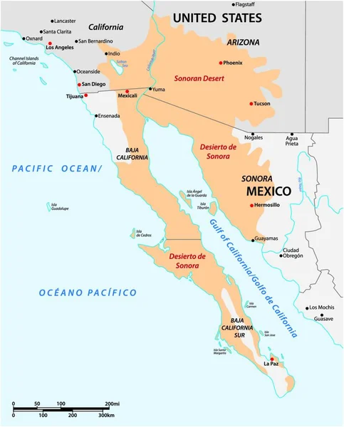Vektorová Mapa Pouště Sonoran Mexiko Spojené Státy — Stockový vektor