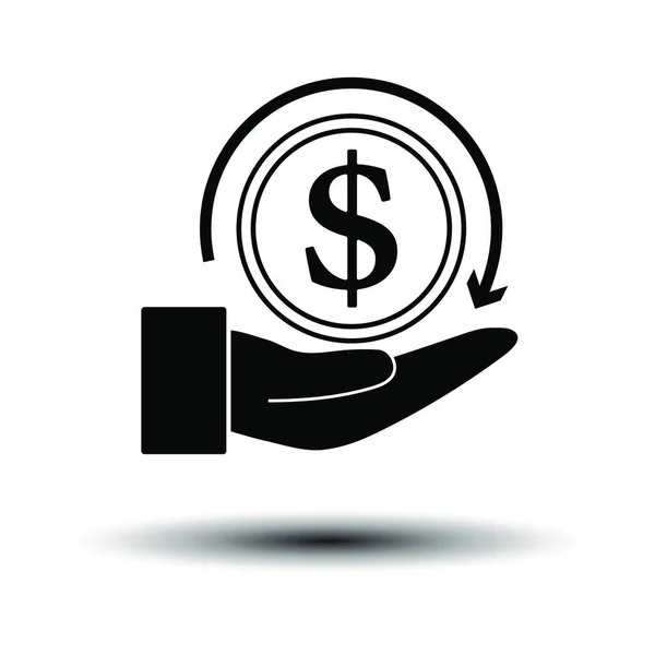 Cash Back Coin Hand Icon Černá Bílém Pozadí Stínem Vektorová — Stockový vektor