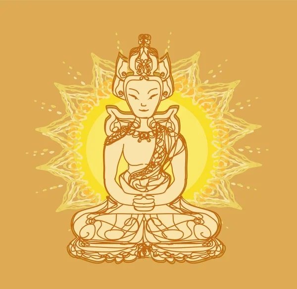 Buddha Staty Med Lotus Vektor Illustration — Stock vektor