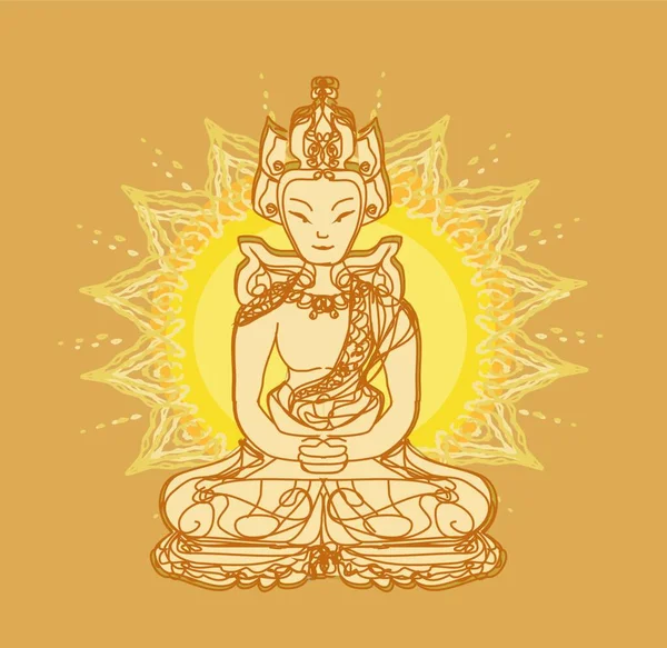 Estatua Buddha Con Loto Ilustración Vectorial — Archivo Imágenes Vectoriales