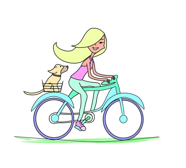 Mädchen Fährt Fahrrad Mit Ihrem Fahrrad — Stockvektor