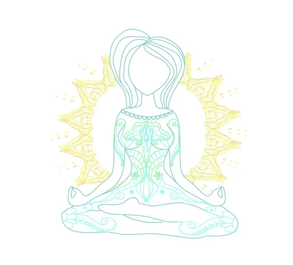 Posa Yoga Donna Che Medita Posizione Loto Illustrazione Vettoriale — Vettoriale Stock