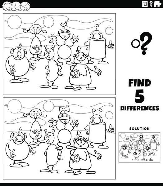 Ilustración Dibujos Animados Blanco Negro Encontrar Las Diferencias Entre Imágenes — Vector de stock