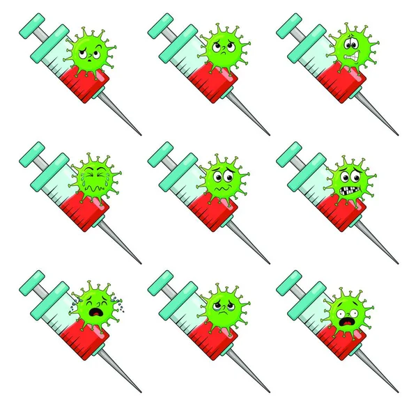 Vacuna Contra Concepto Coronavirus Carácter Viral Jeringa Ilustración Vectorial Aislada — Vector de stock