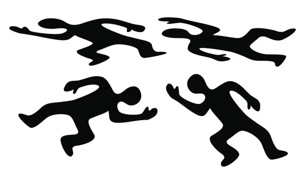 Set Icone Del Corpo Della Vittima Silhouette Nera Uomo Morto — Vettoriale Stock