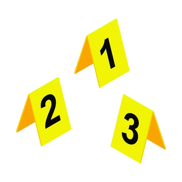 Значок Места Преступления Желтый Пластиковый Дизайн Этикетки Номером Один Два — стоковый вектор