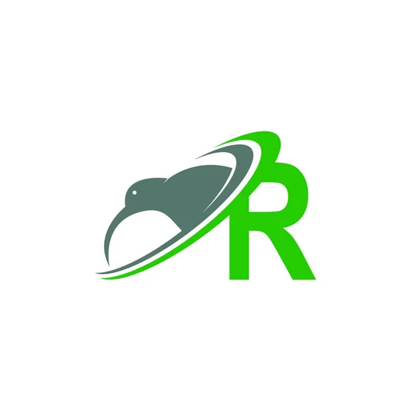 かわいい鳥のロゴのアイコンデザインベクトルイラスト付き文字R — ストックベクタ