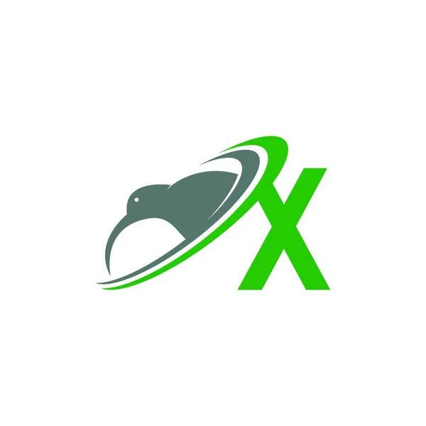 Kiwi鳥のロゴアイコンデザインベクトルイラスト付きレターX — ストックベクタ