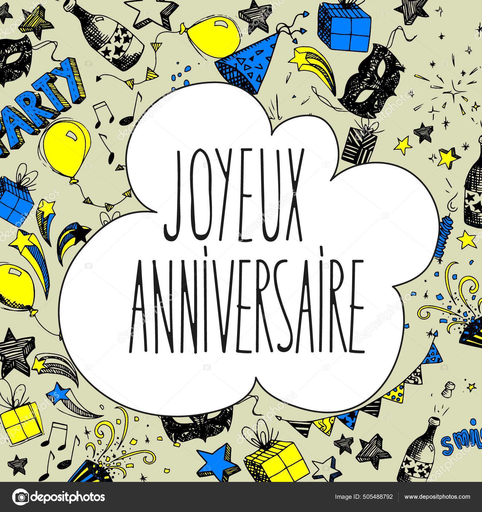 French Happy Birthday Doodles Full Vector Large Banner Stock Vector by ©PantherMediaSeller 505488792