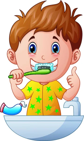 Chico Cepillándose Los Dientes — Vector de stock