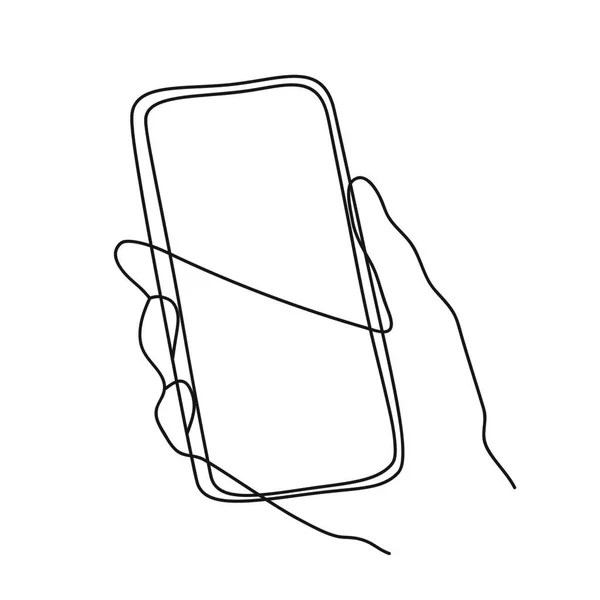 Minimalisme Main Dessinée Vecteur Main Tenant Téléphone Dans Style Graphique — Image vectorielle