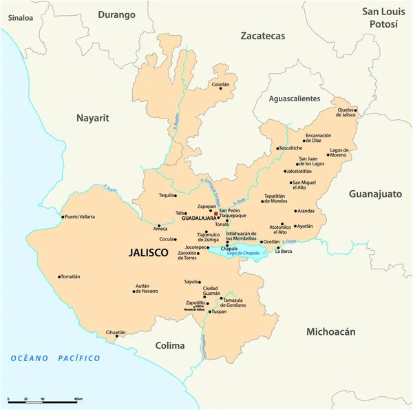 Jalisco Mexikói Állam Vektortérképe — Stock Vector