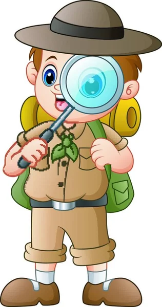 Illustration Vectorielle Boy Explorer Avec Loupe — Image vectorielle