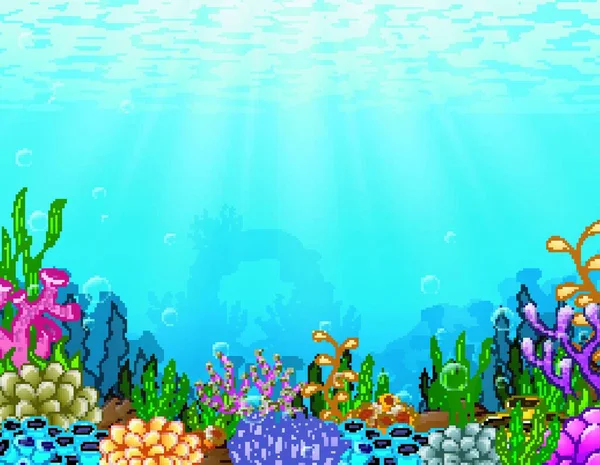 Vector Illustration Underwater Scene Tropical Coral Reef — Stock Vector