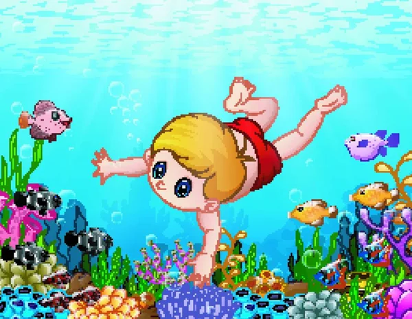 海の下で水泳少年のベクトル イラスト — ストックベクタ