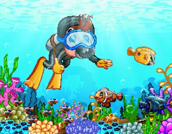 Illustration Vectorielle Cartoon Boy Plongeant Dans Mer — Image vectorielle