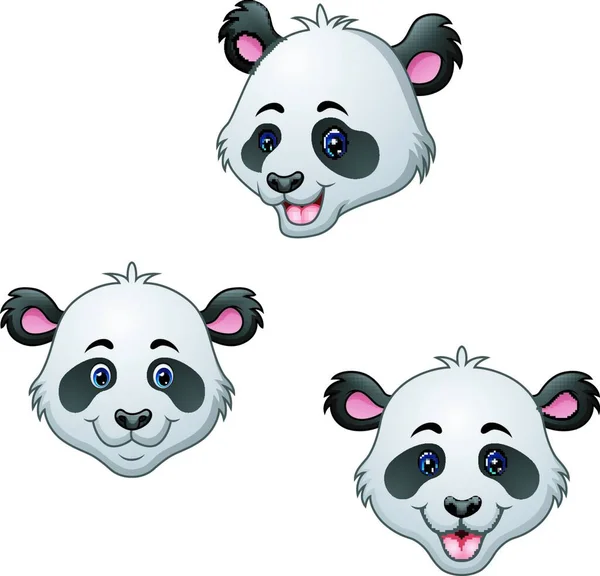 Ilustração Vetorial Conjunto Cabeças Panda Dos Desenhos Animados — Vetor de Stock