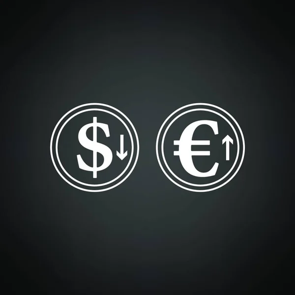 Chute Dollar Hausse Croissance Euro Coins Icône Blanc Sur Fond — Image vectorielle
