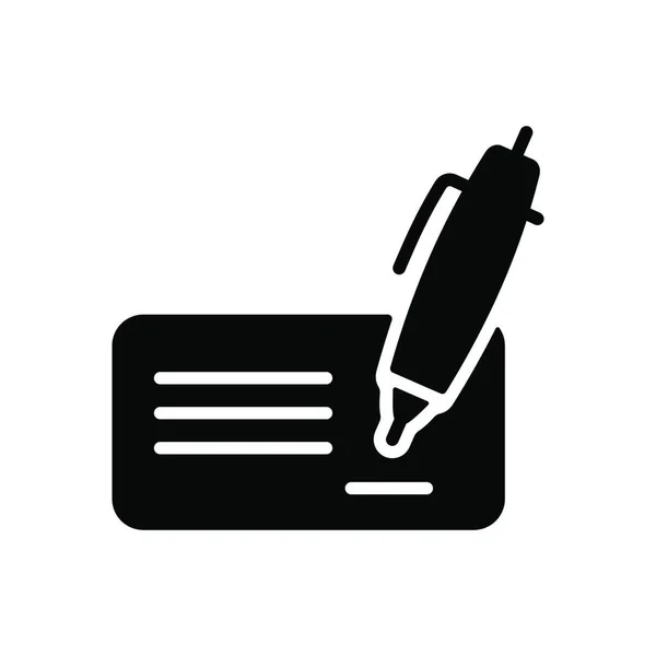 ペンと署名のグリフアイコンが付いているブランクバンクチェック 電子商取引の記号 ウェブサイトのデザイン アプリ Uiのグラフシンボル ベクターイラスト Eps10 — ストックベクタ