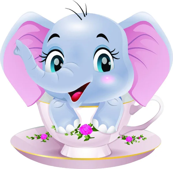 Lindo Elefante Bebé Dibujos Animados Con Una Taza — Vector de stock