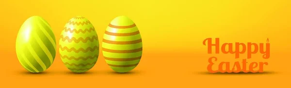 Beyaz Arka Planda Sarı Kurdeleli Yeşil Yapraklı Paskalya Yumurtaları Vektör — Stok Vektör