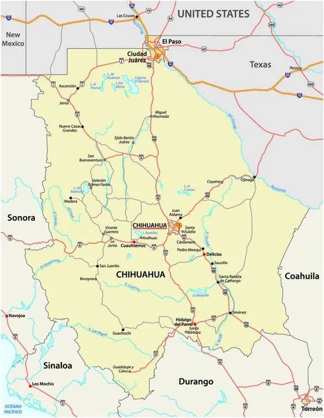 チワワ州のメキシコ州のロードマップ — ストックベクタ